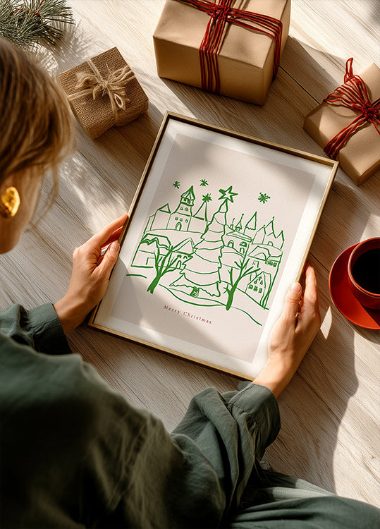 Vrolijk kerstfeest stad Poster