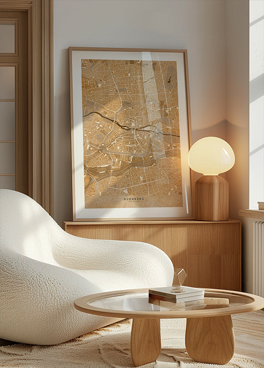 Sepia vintage kaart van het centrum van Neurenberg, Duitsland (nieuw)