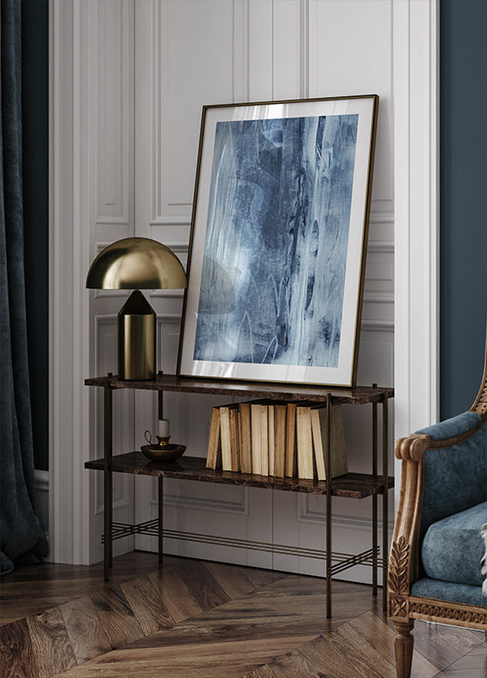 Blauwe textuur vloeiende verticale lijnen Poster