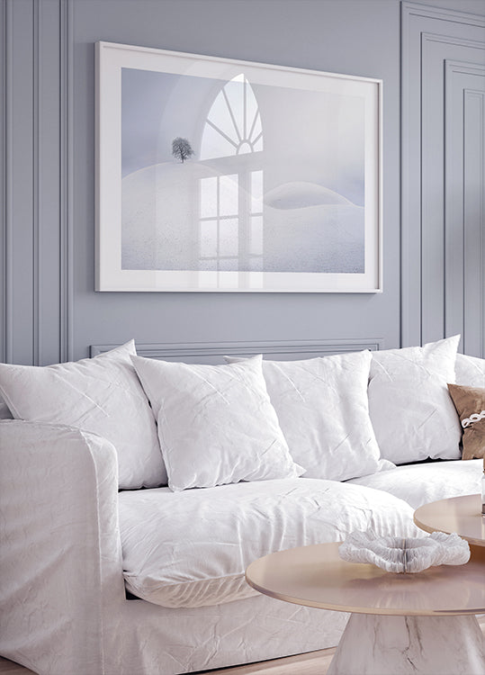 Eenzame boom op de winterduinen-poster