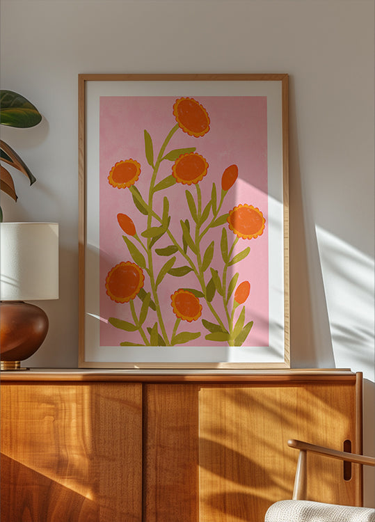 Levendige oranje bloemen poster