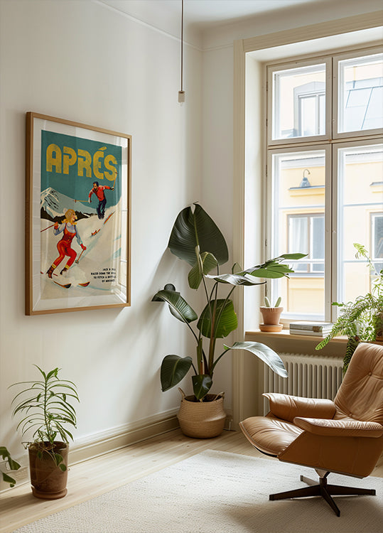 Vintage pin-up après whisky ski paar poster