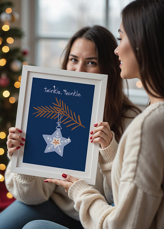 Vrolijke fonkelende kerstster blauwe poster