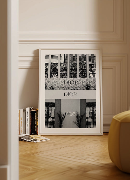 Poster met uitzicht op een rustig kustdorp