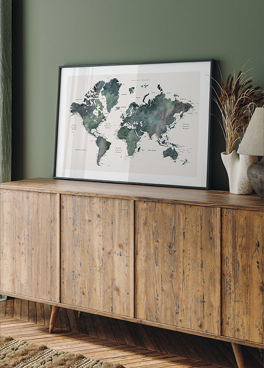 Aquarel wereldkaart met steden, Makoa (NIEUW)