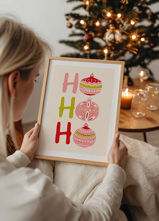 HoHoHo Vrolijke kleine poster met kerstillustratie