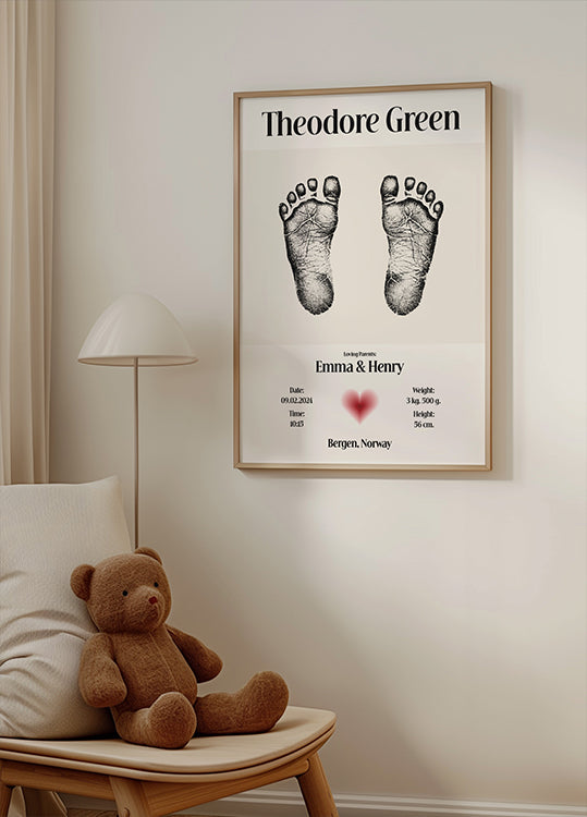 Baby voetafdruk gepersonaliseerde poster