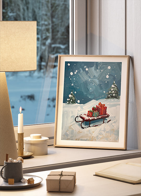 Schlitten met Geschenken-poster