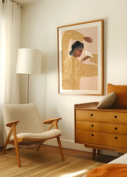 De vrouw met een vogelposter