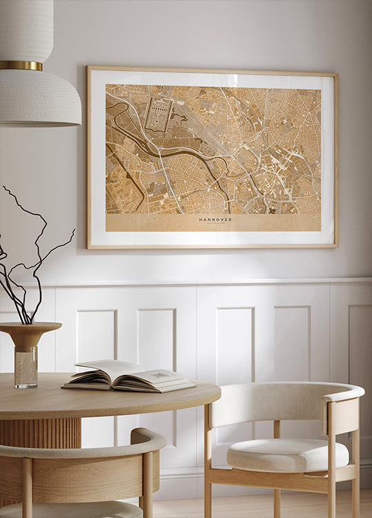 Sepia vintage kaart van het centrum van Hannover, Duitsland (nieuw)