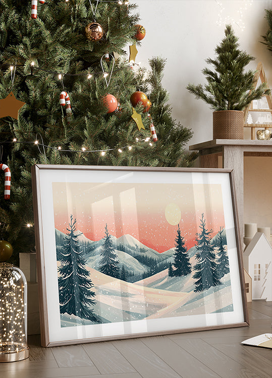 Besneeuwde Winter Kerstlandschap Poster
