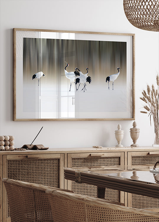 Poster met rode kuif witte kraanvogels