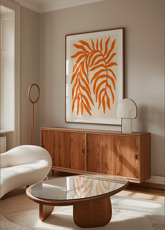 Oranje silhouet getextureerde tak Poster