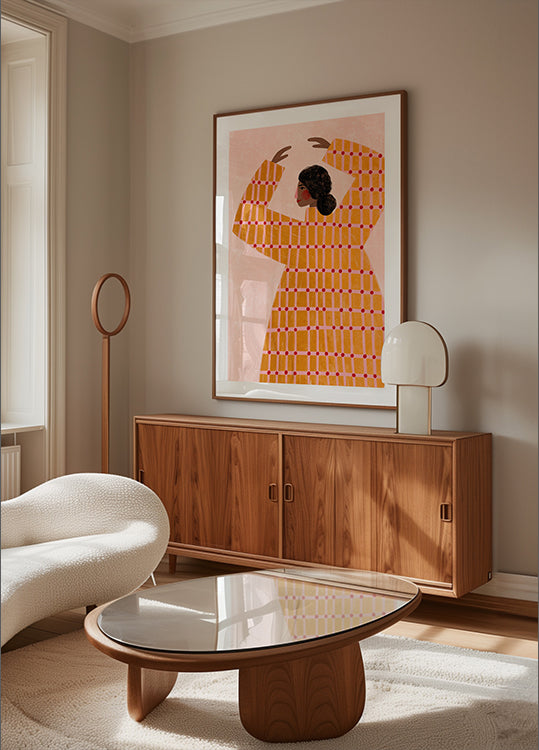 De vrouw met de geruite jurkposter