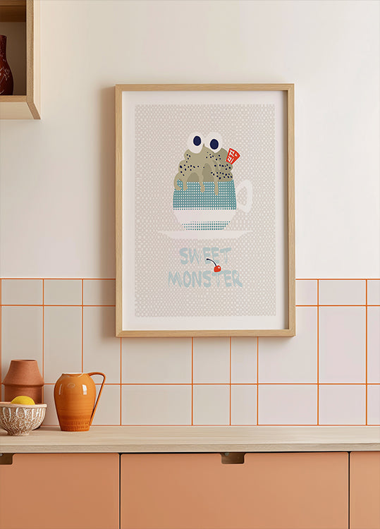 Zoete monster cupcake mint poster