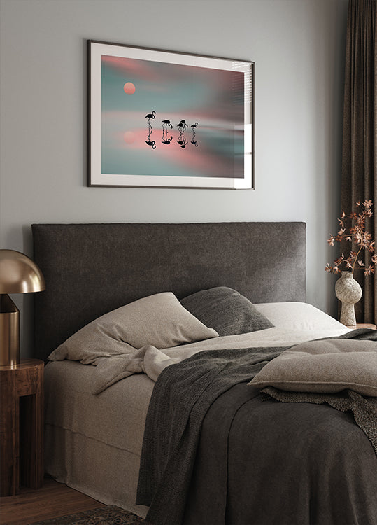 Familie flamingo's. Poster