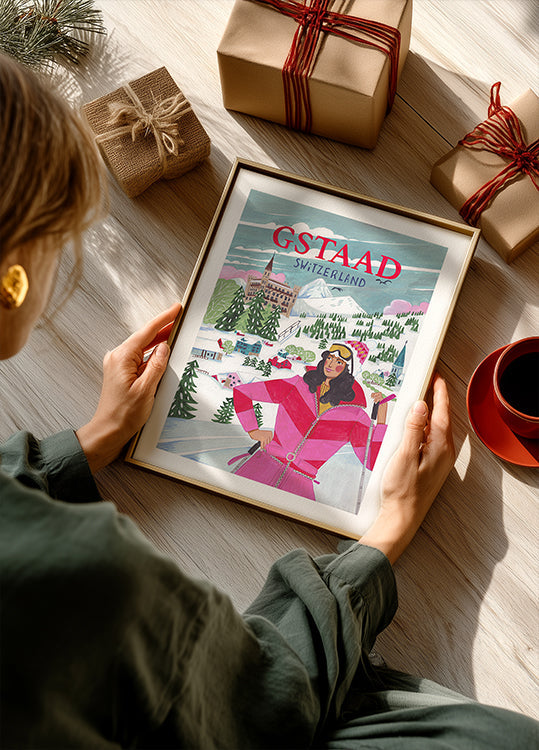 Reisvrouw in Gstaad, Zwitserland-Poster