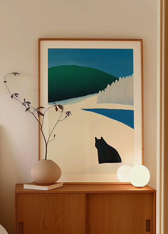 Zwarte kat wandelende poster