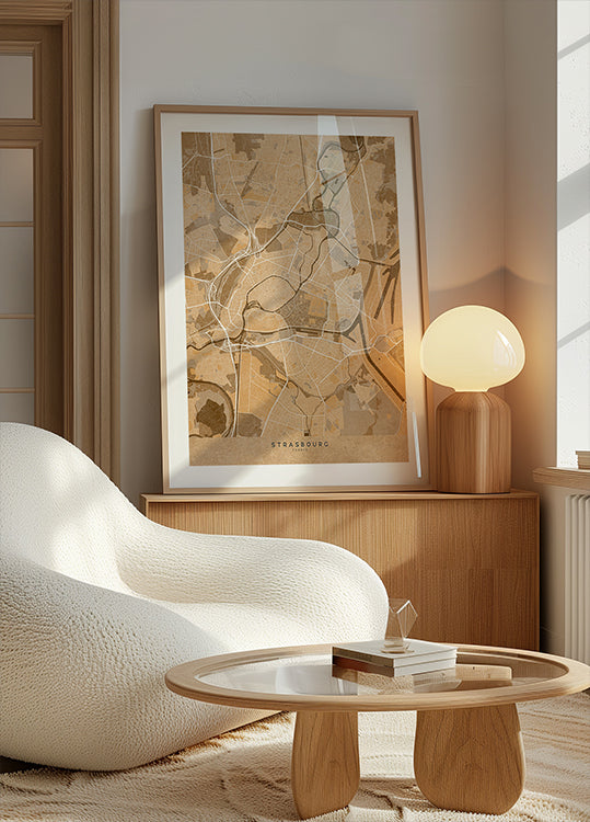 Sepia vintage kaart van Straatsburg, Frankrijk (NIEUW)