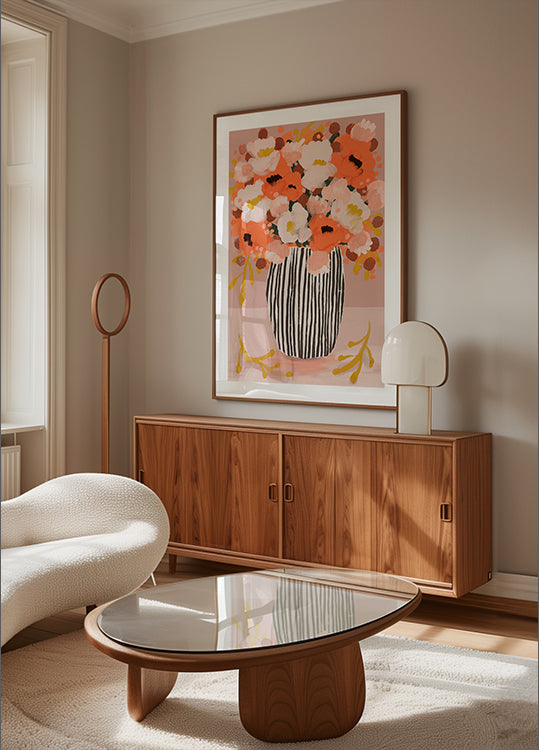 Gestreepte vaas bloeit poster