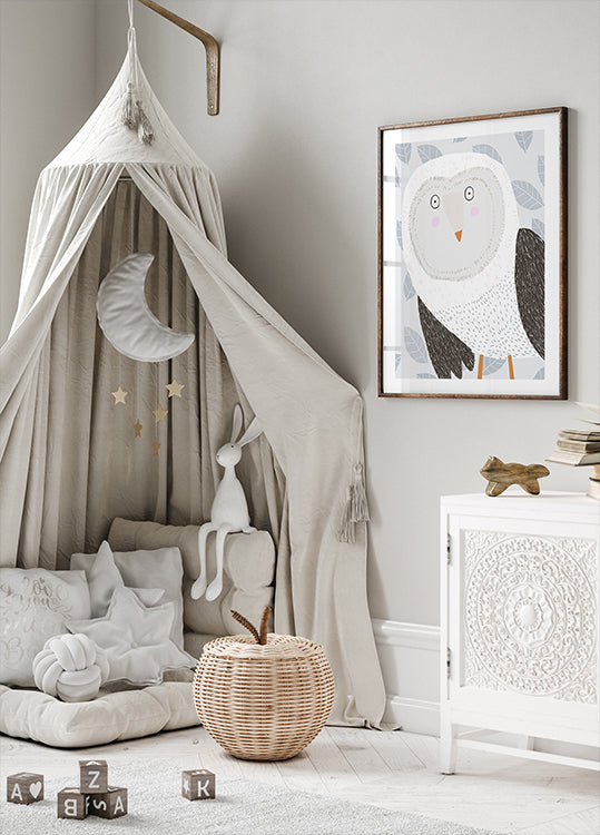 Grappige winteruil met grijs bladpatroon van kunstenaar Carla Daly Poster