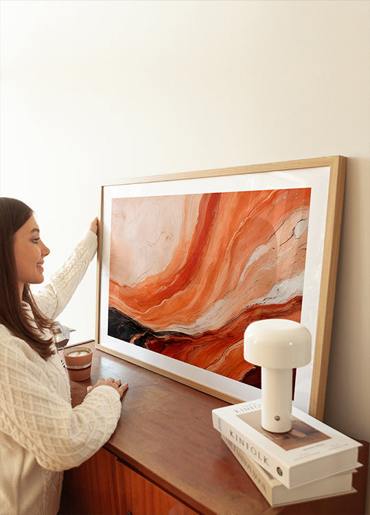 Oranje en beige gemarmerd effect poster