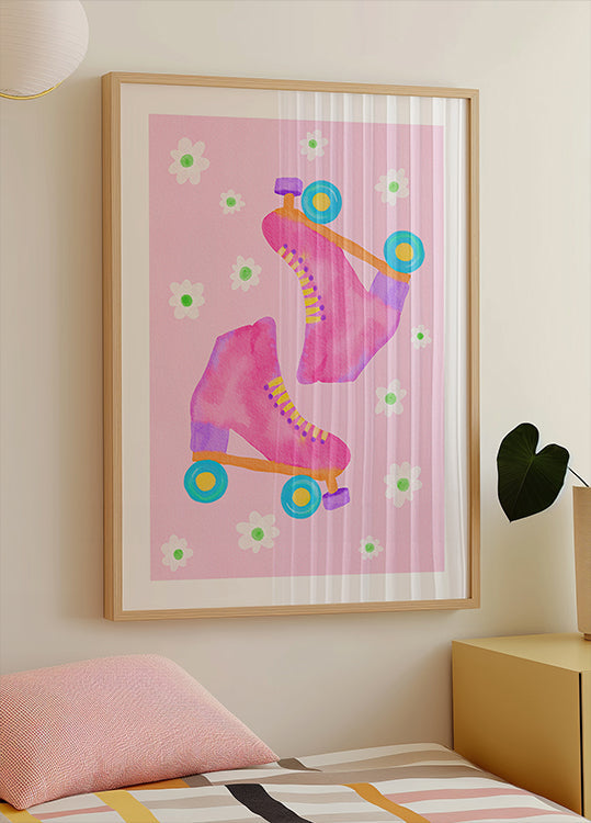 Rolschaatsen roze poster