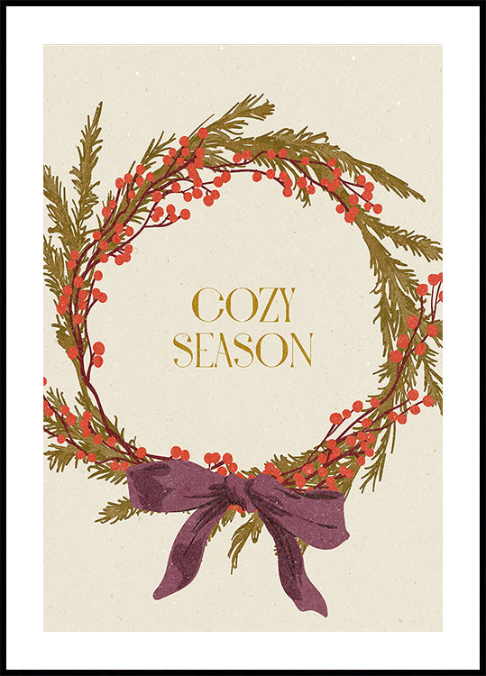 Cozy Season. Christmas wreath with bow Plakat - Posterbox