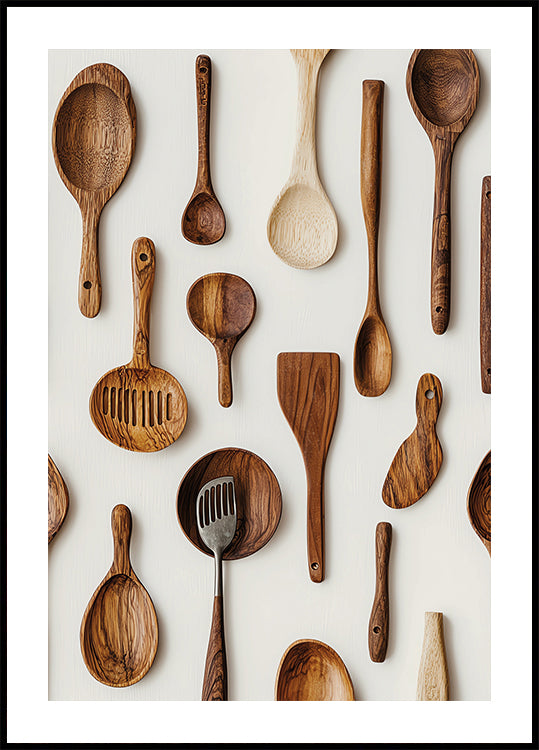 Rustic Wooden Kitchen Utensils Plakat - Posterbox.dk