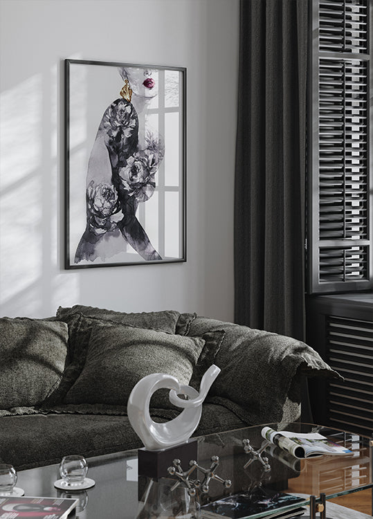 Watercolor Woman with Flowers Plakat - Posterbox.dk