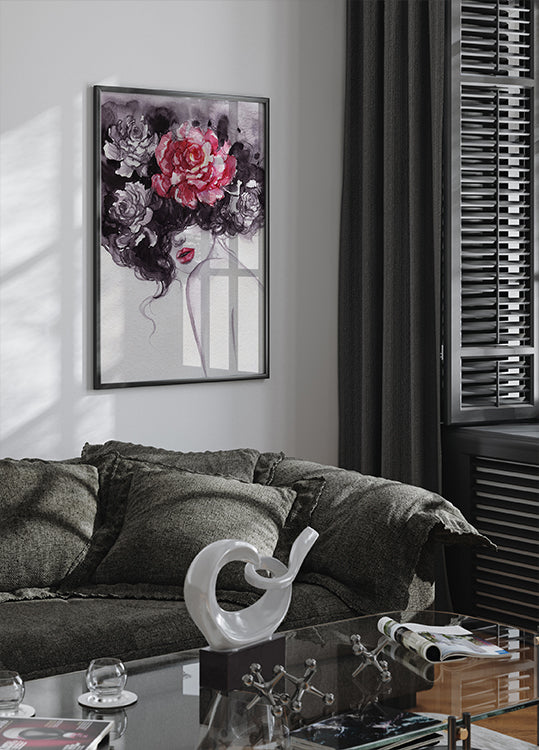 Watercolor Woman with Flowers Plakat - Posterbox.dk