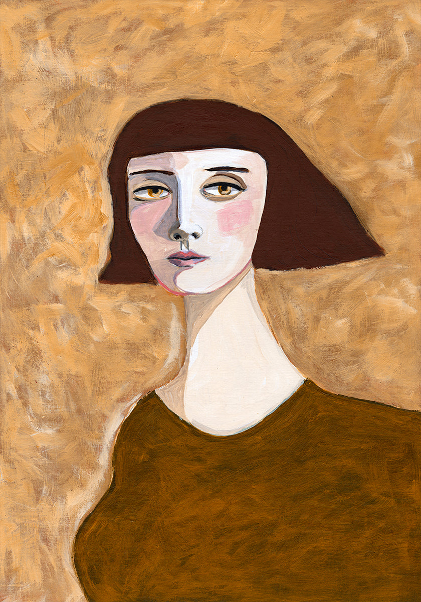 Expressive Portrait Lady with Bob Haircut green eyes (NEW) - Posterbox