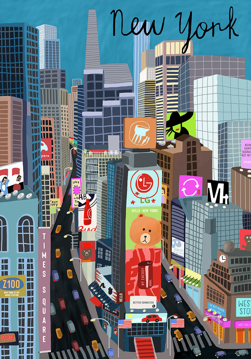 Times Square, New York Illustratie door kunstenaar Carla Daly