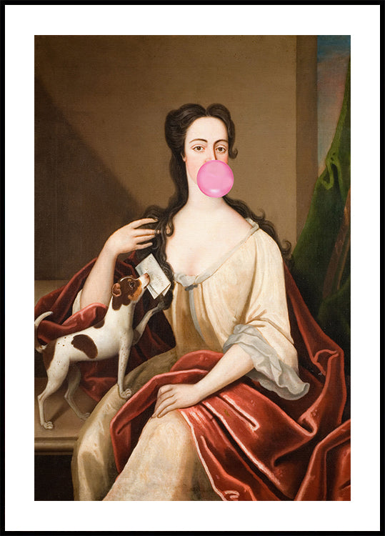 Renaissance Bubble Gum Portrait and Dog / Altered Art Plakat - Posterbox