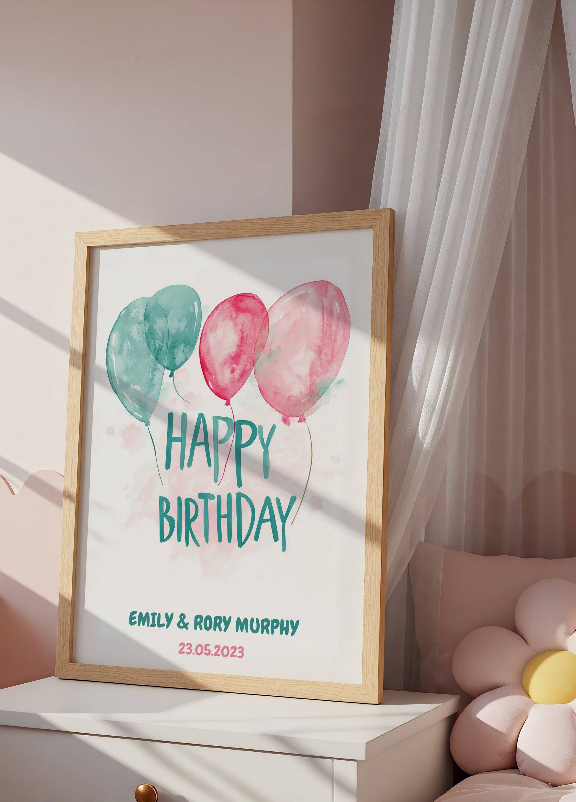 Gepersonaliseerde verjaardag aquarel ballonnen Poster