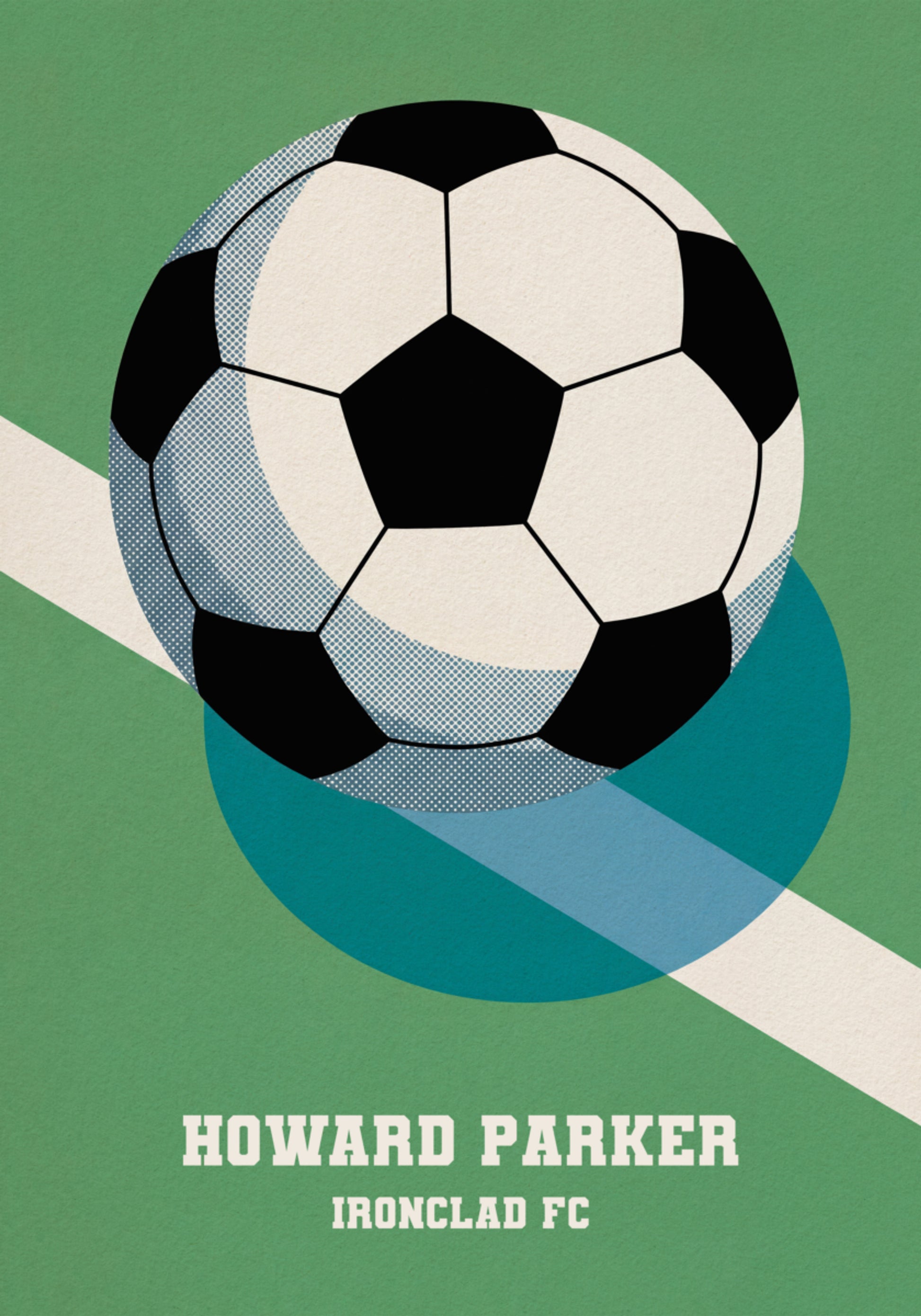 Retro voetbalposter met zwart-witte bal