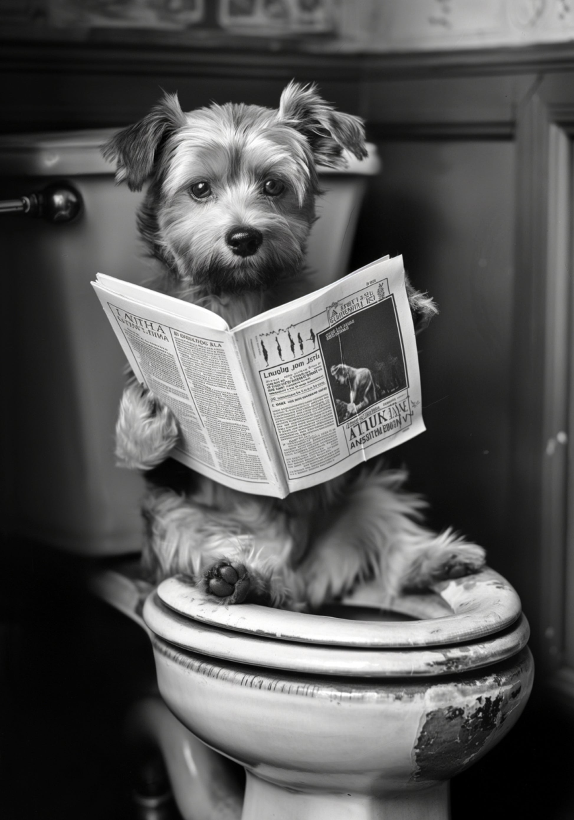 Grappige hond op toilet