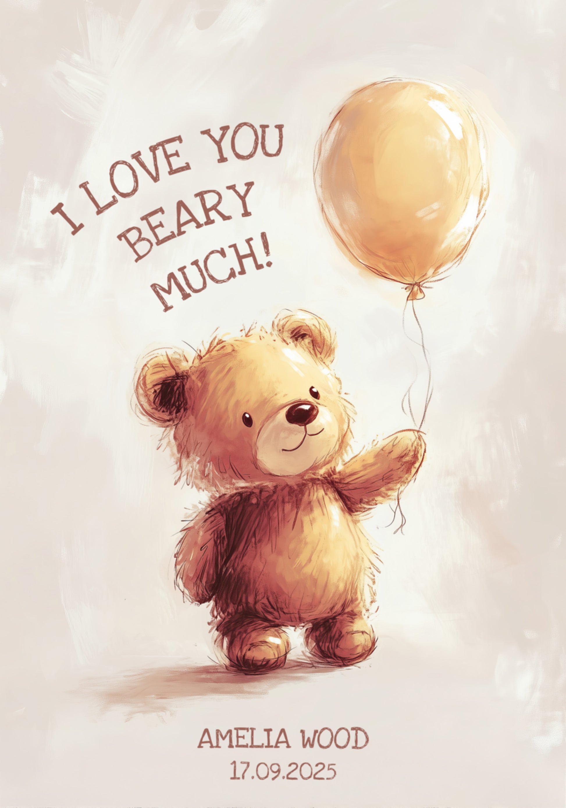 Niet-persoonlijke teddybeer met ballon en liefdesboodschap