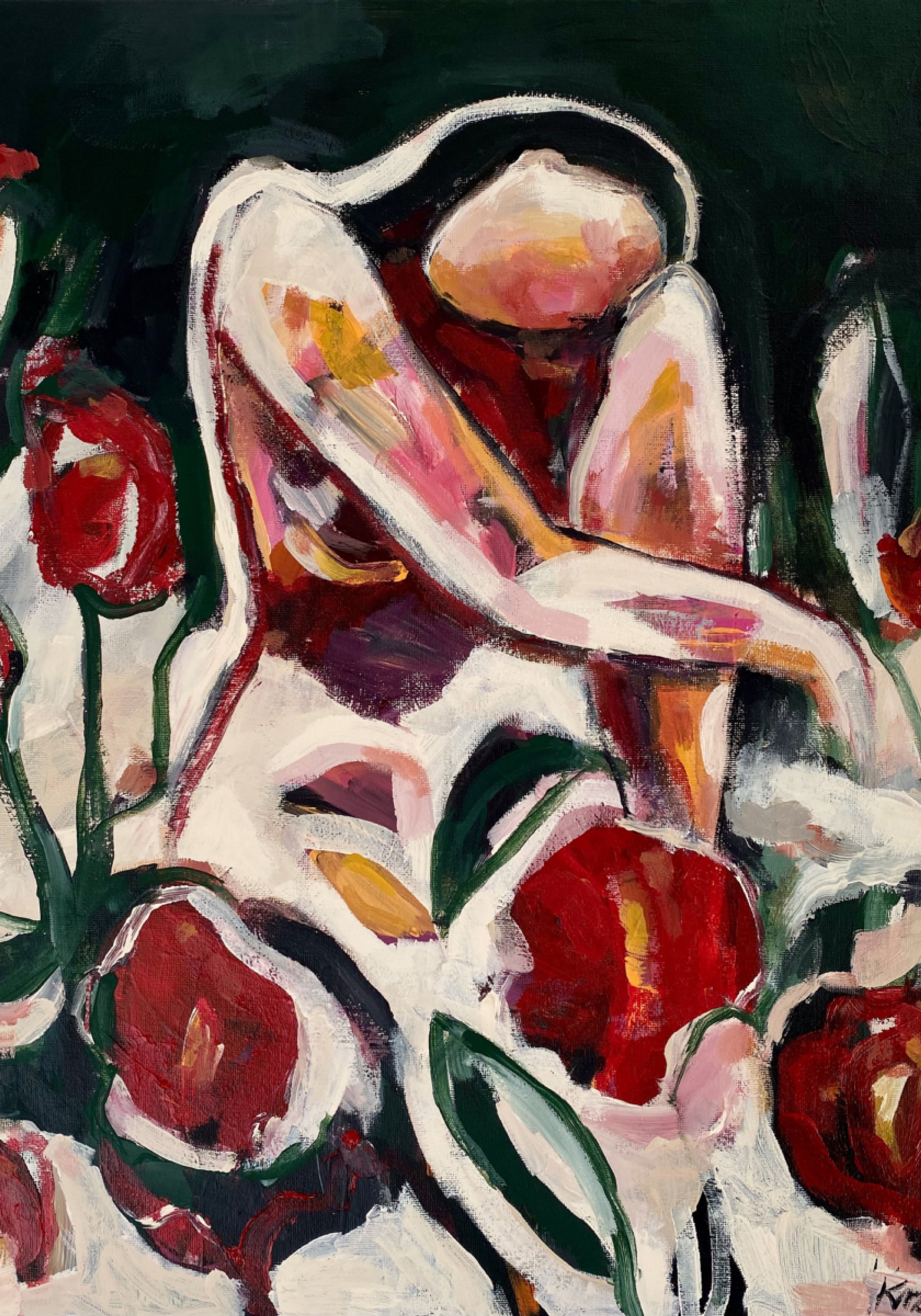 Vrouw Onder Rode Bloemen