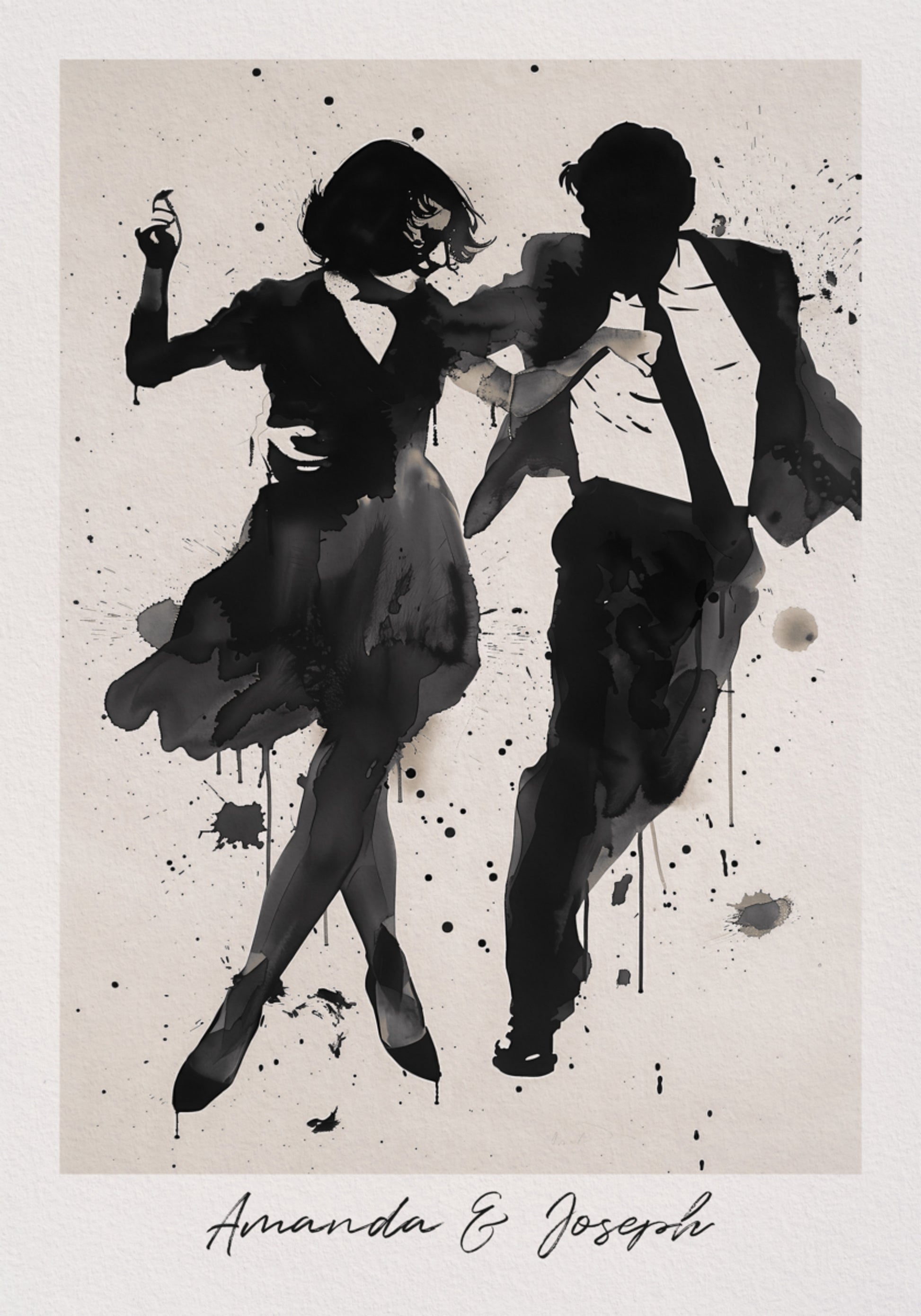 Silhouet van dansend paar Inktkunst