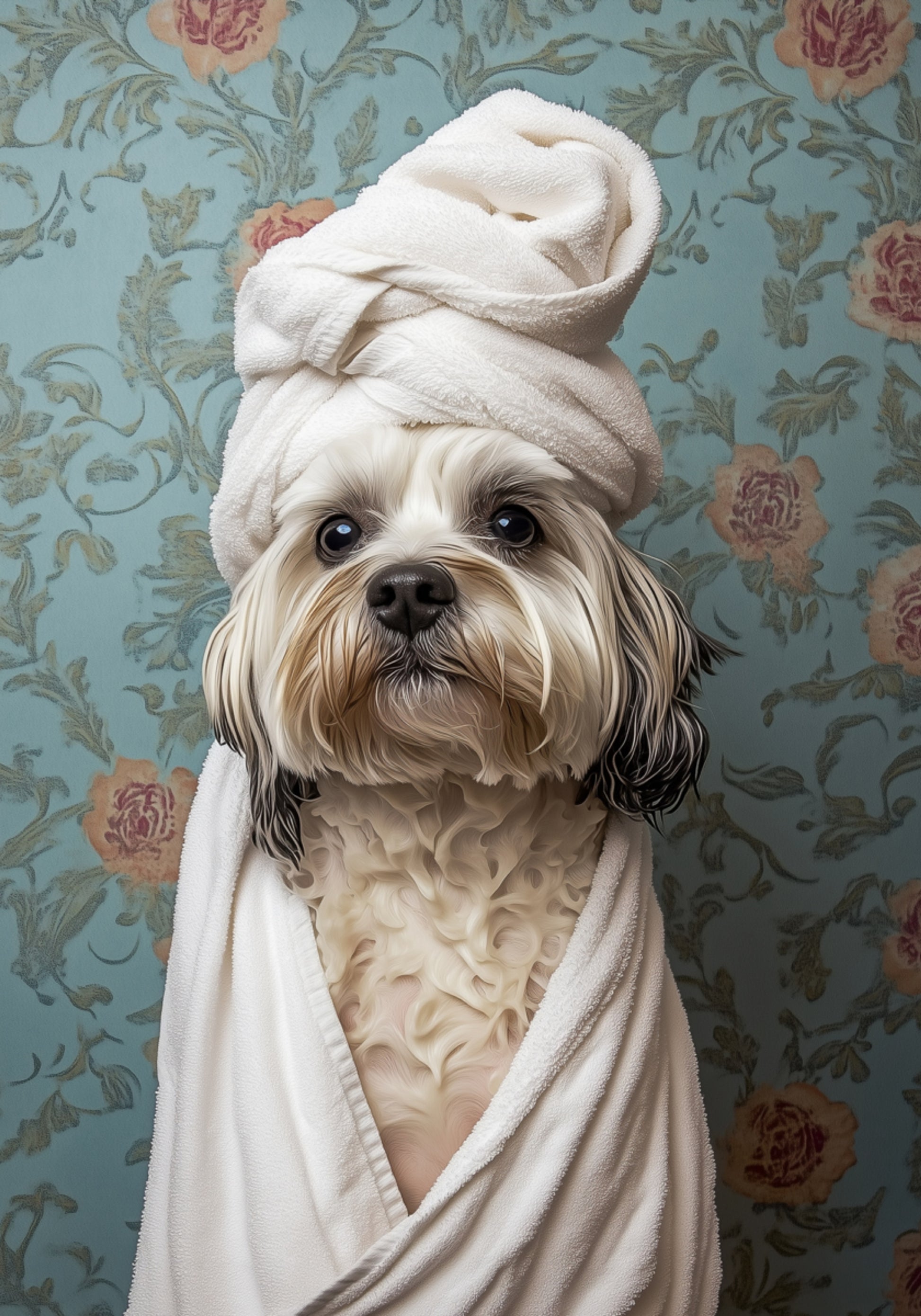 Verwende hond in handdoek