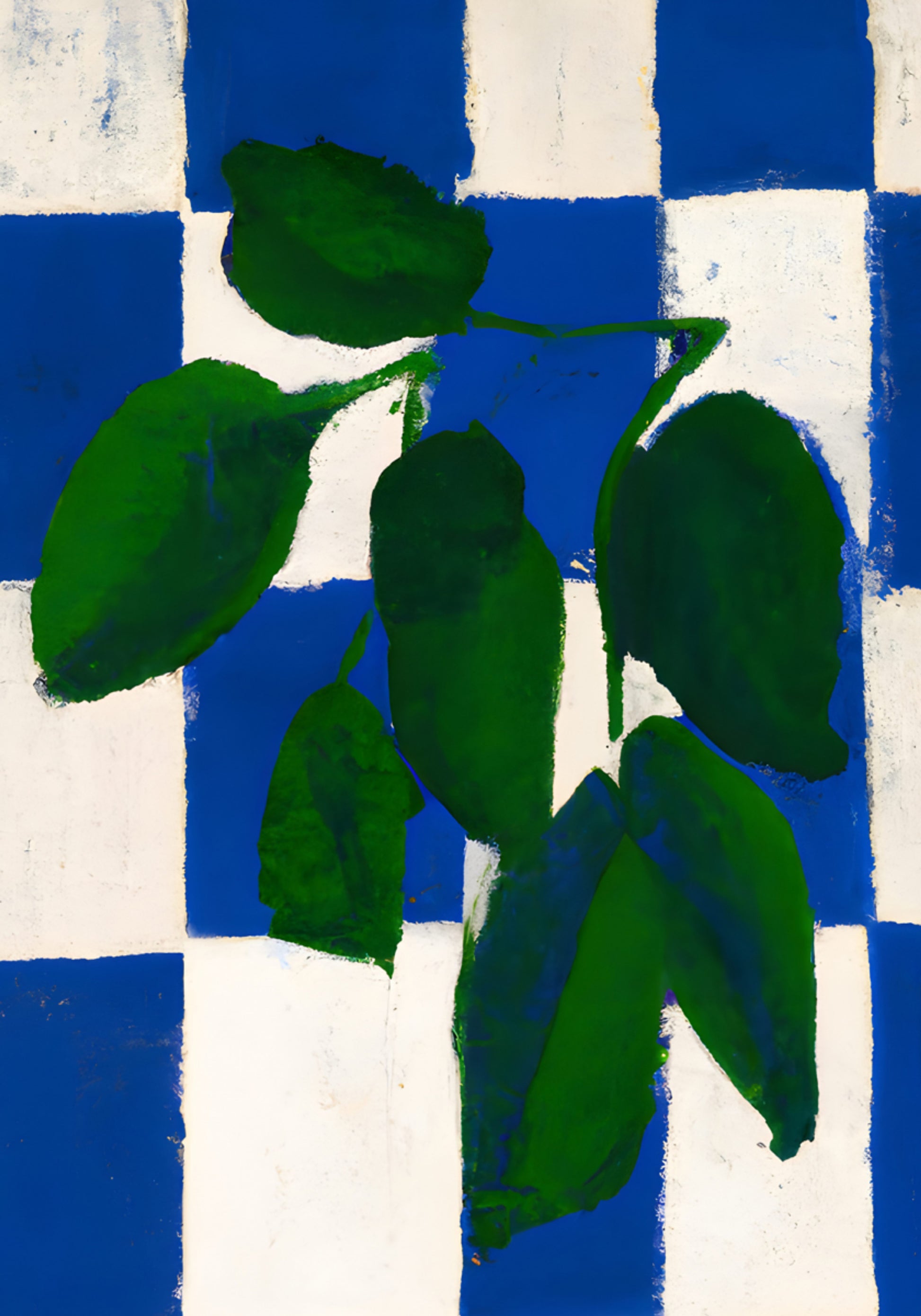 Groene bladeren blauwe ruiten
