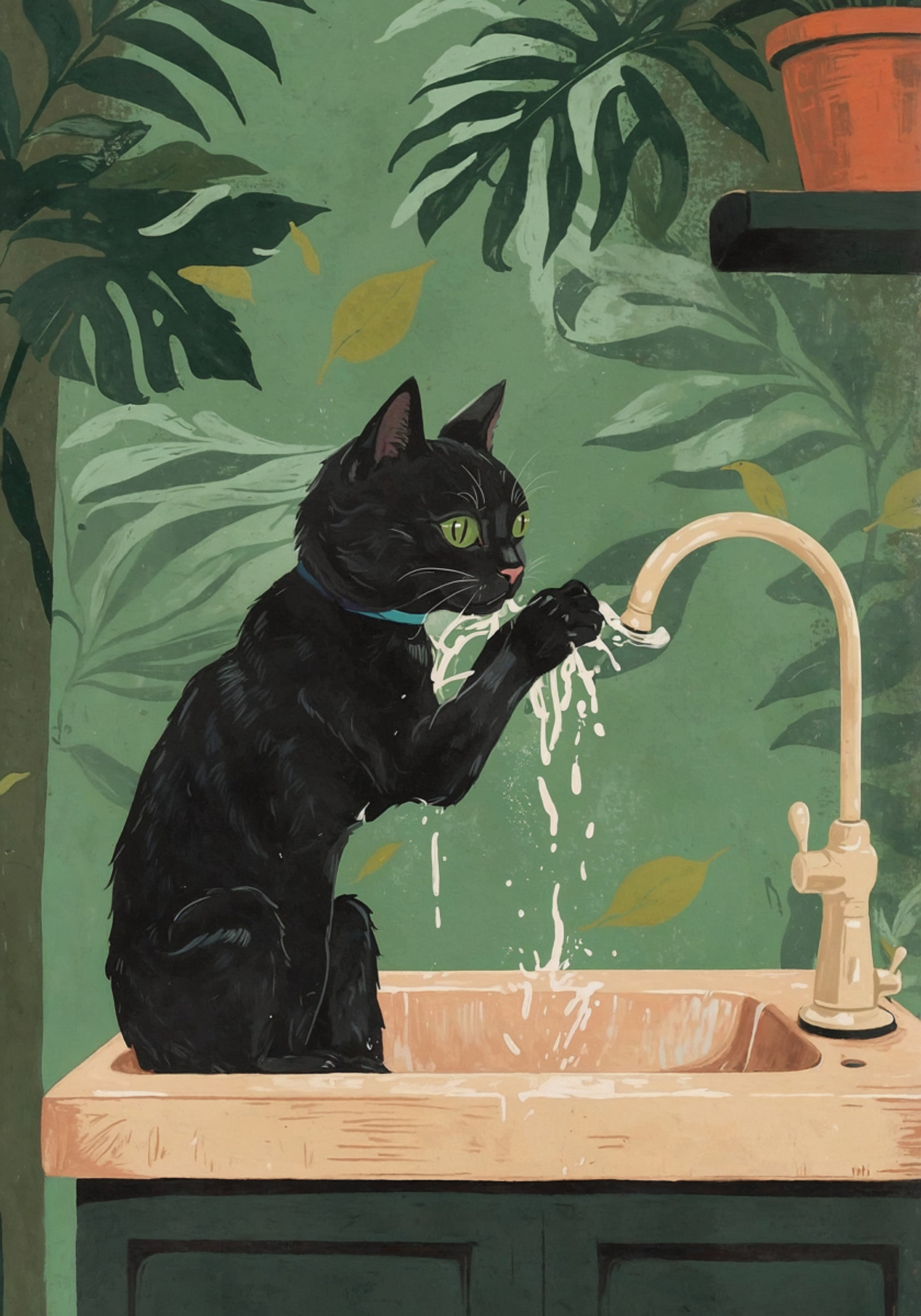 Waterspel voor zwarte katten