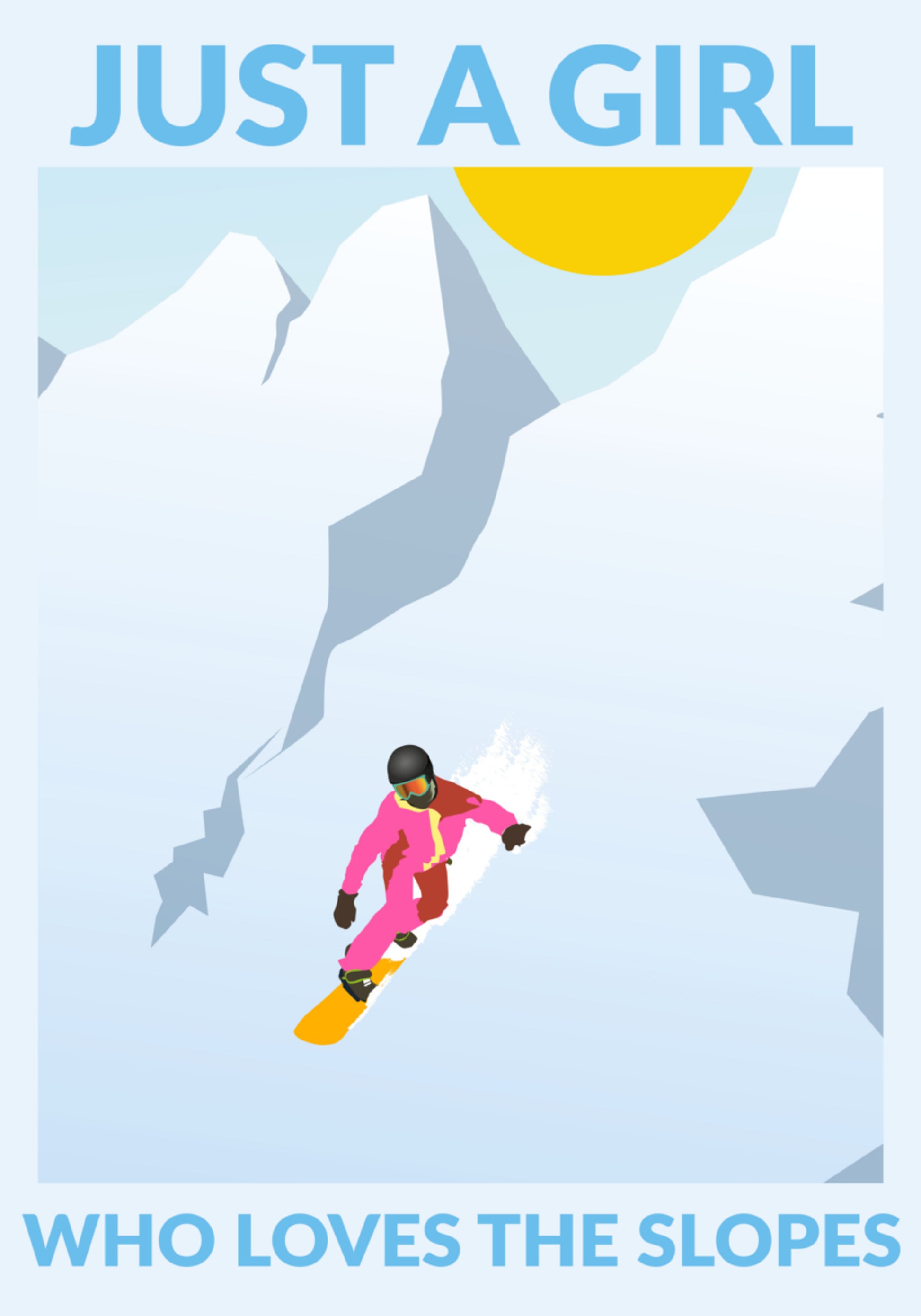 Meisje snowboarden zonnige bergen