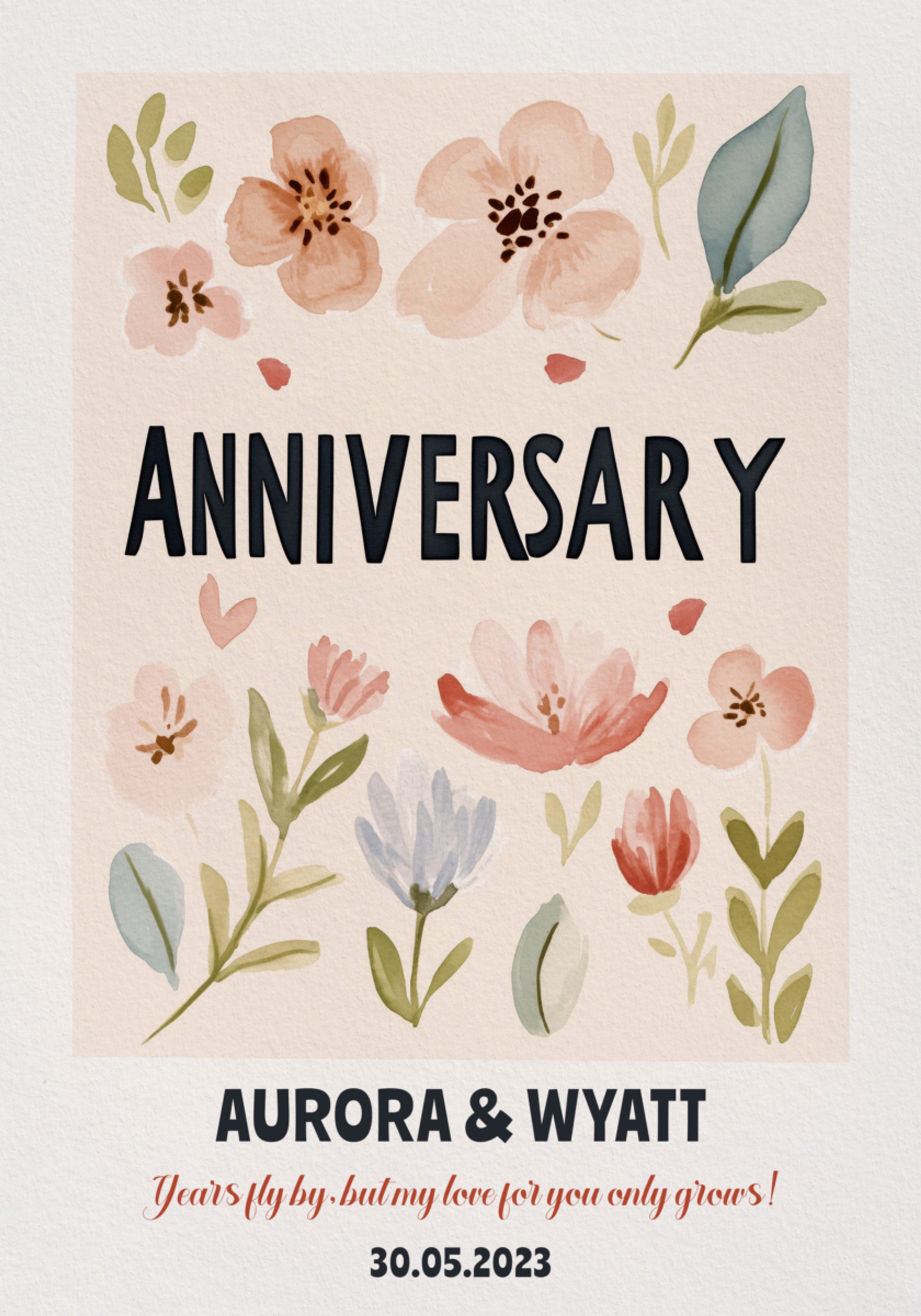 Gepersonaliseerde jubileumposter met aquarelbloemen