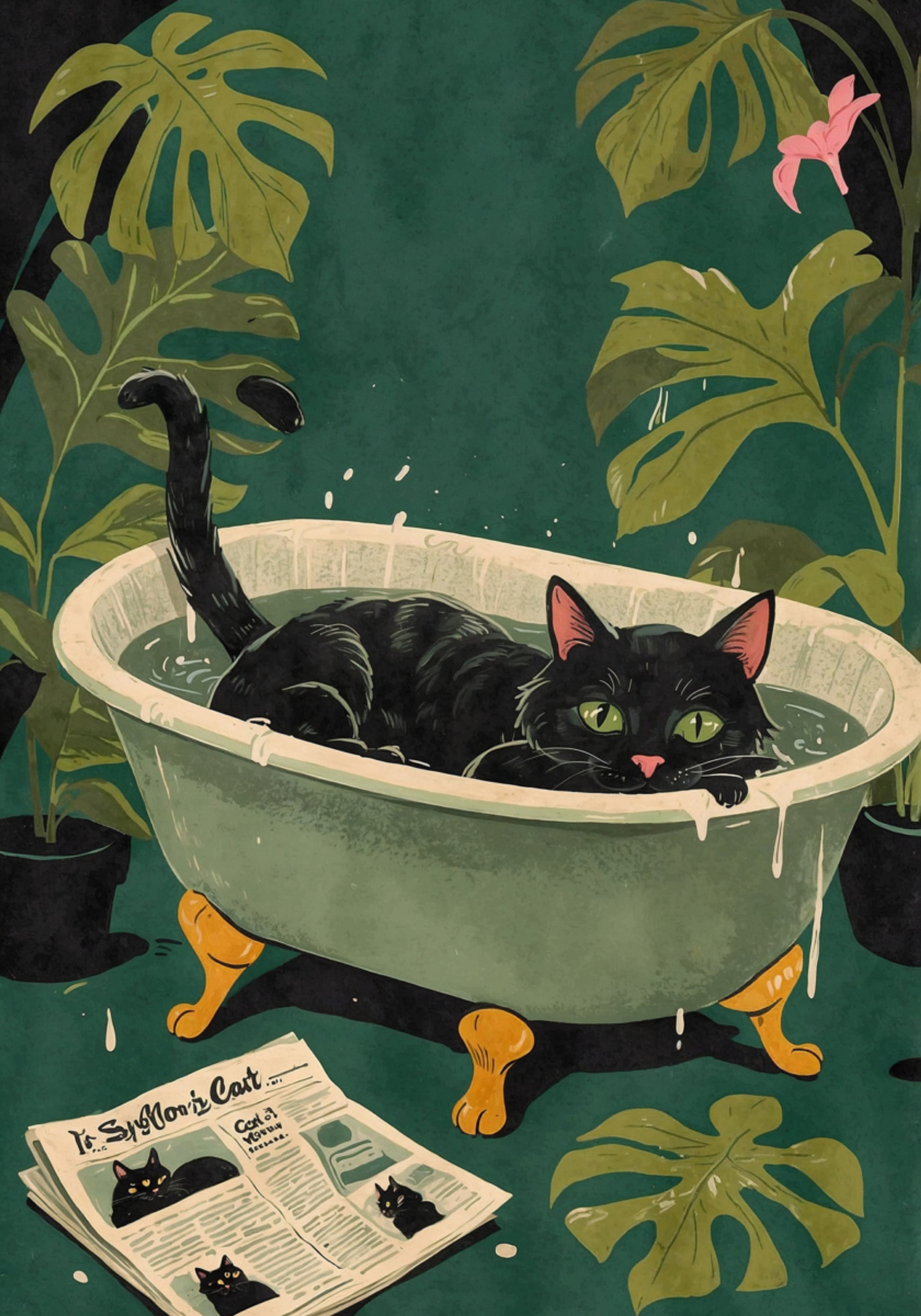 Groene ogen badkuip kat