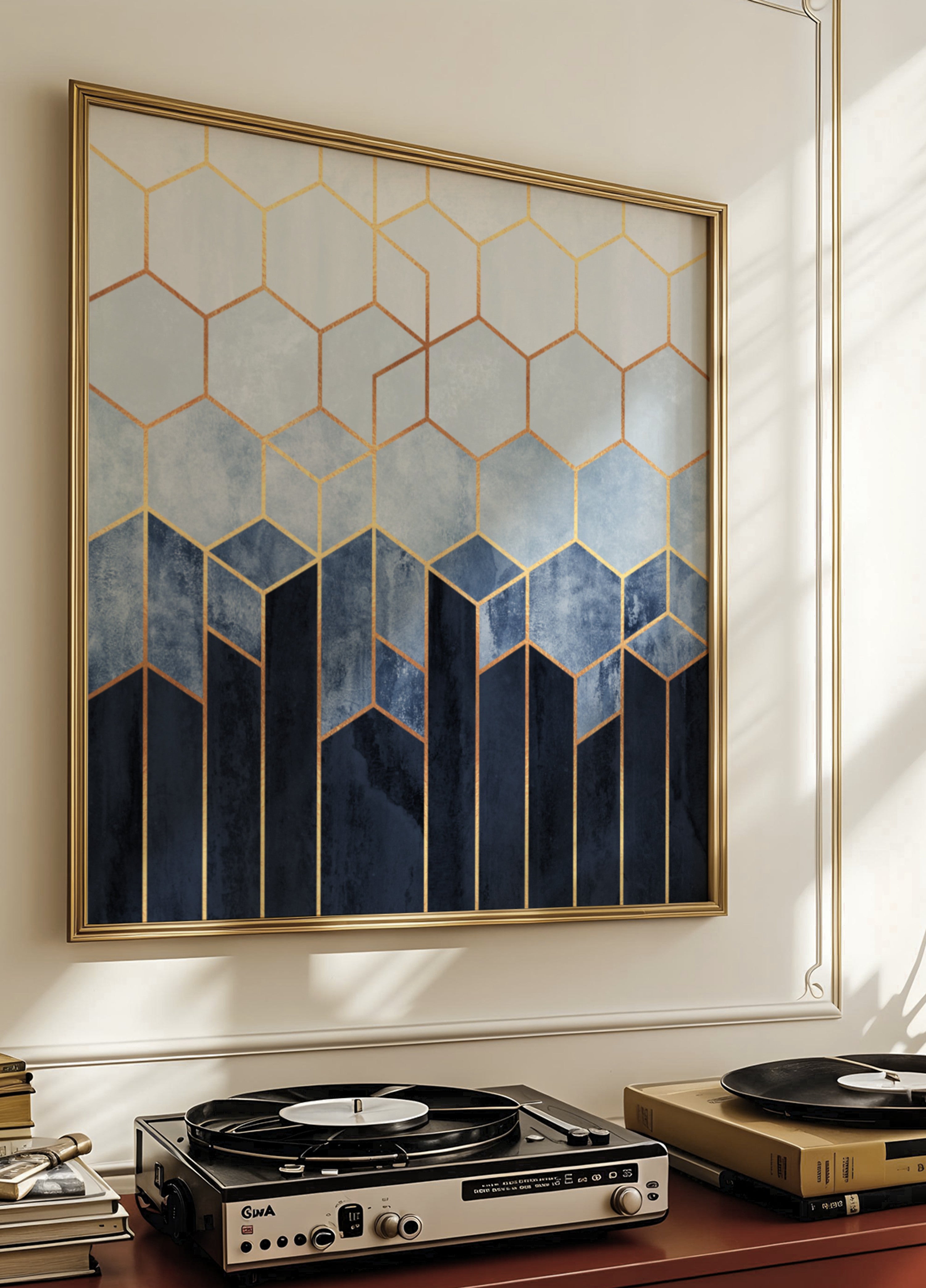 Gouden blauwe zeshoeken