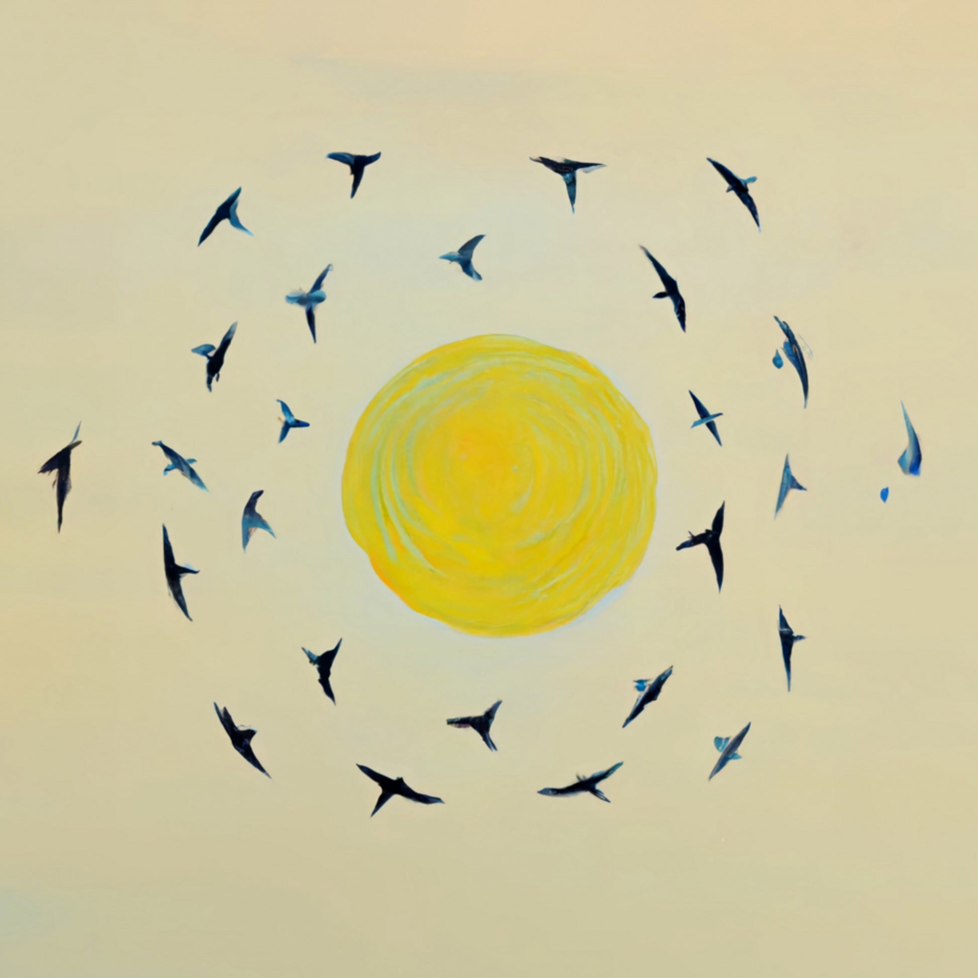 Vogels cirkelen rond de zon