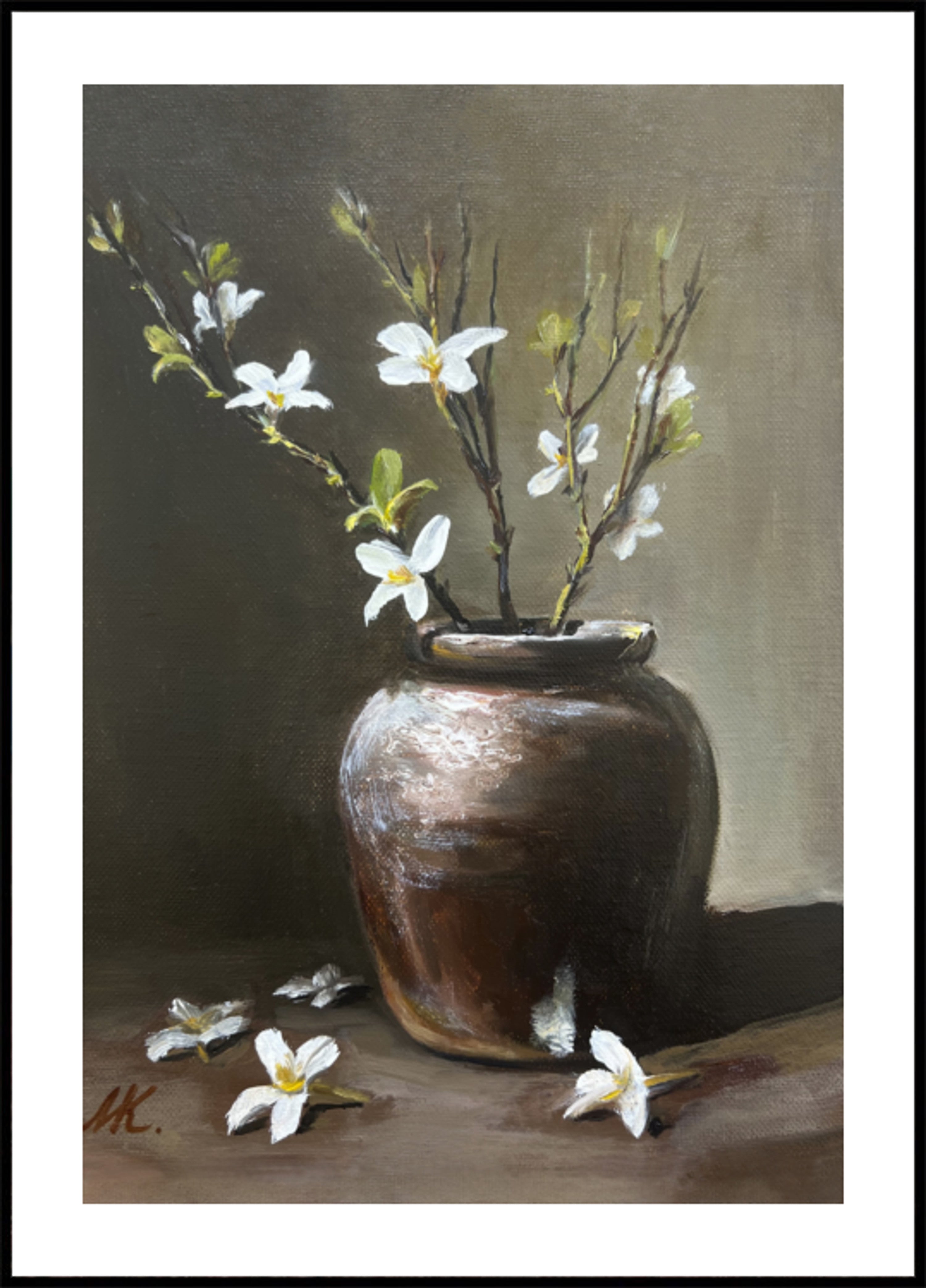 Rustieke vaas witte bloemen