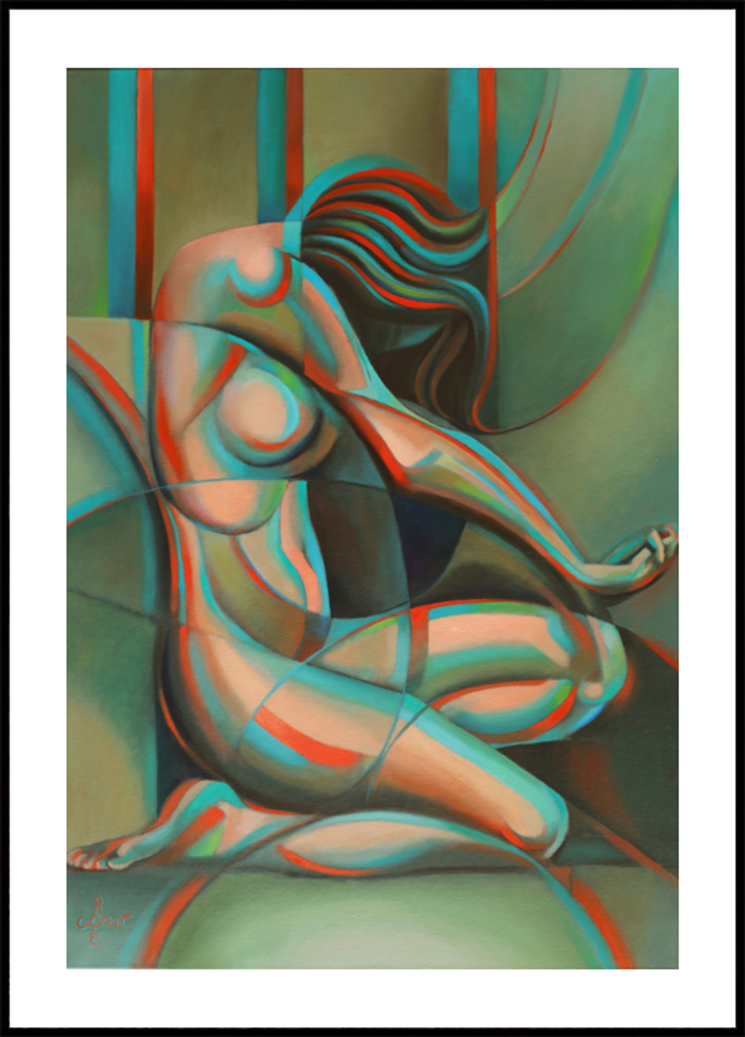 Contemplatieve kubistische vrouw